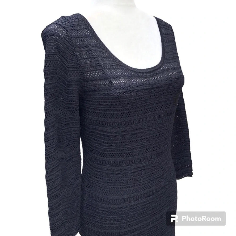 Lauren Ralph Lauren Midi Dress Black Knit Eyelet Stretch